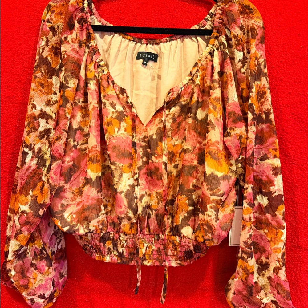 Nordstrom Women's Floral Blouse - Pink and Orange